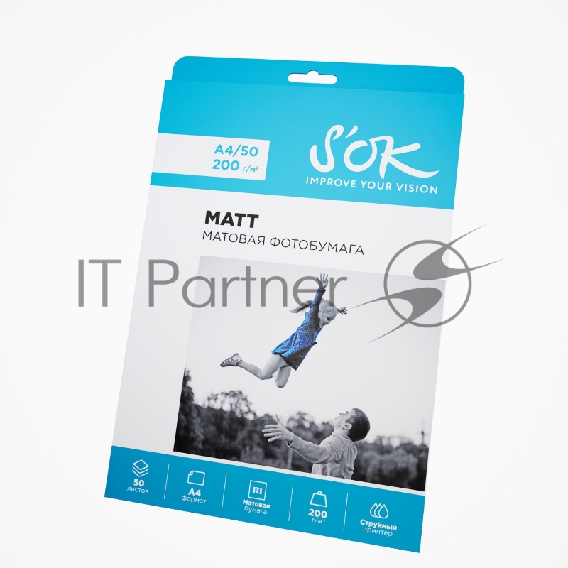 Фотобумага SOK матовая, формат А4, плотность 200г/м2, 50 листов SA4200050M