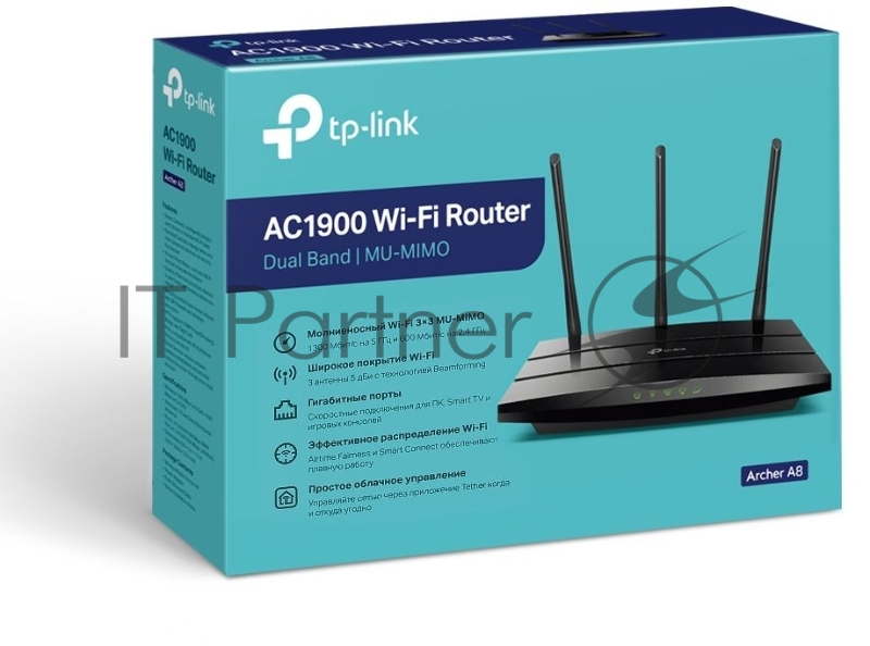Роутер TP-Link AC1900 Dual Band Wireless Gigabit Router, 600Mbps at 2.4G and 1300Mbps at 5G, 3 external antennas, support MU-MIMO, Beamforming, Airtime Fairness, support Router & AP mode, support Russia PPTP/L2TP/PPPoE, support IGMP Snooping/Proxy
