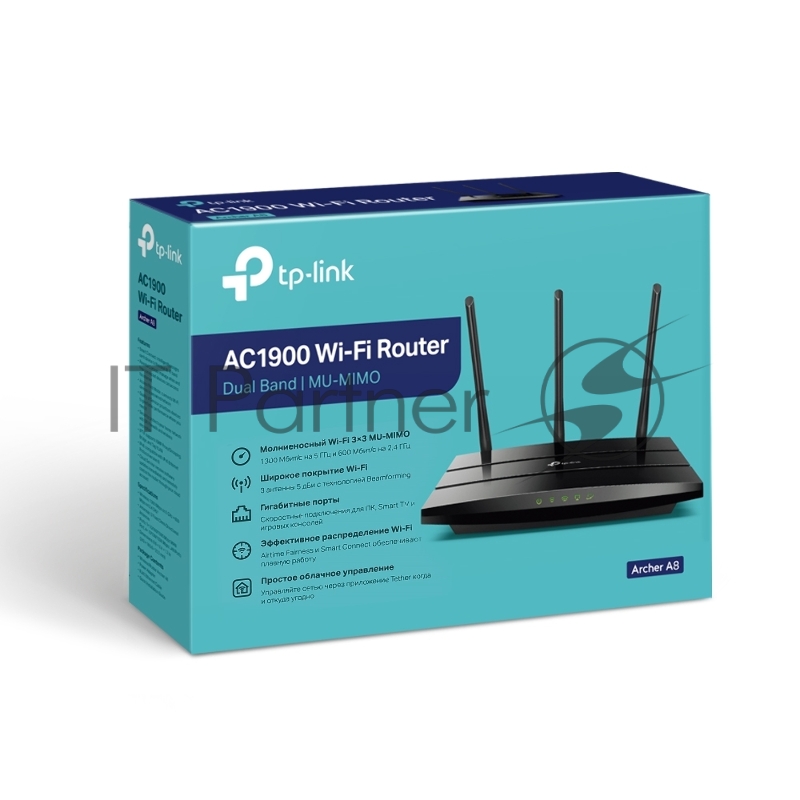Роутер TP-Link AC1900 Dual Band Wireless Gigabit Router, 600Mbps at 2.4G and 1300Mbps at 5G, 3 external antennas, support MU-MIMO, Beamforming, Airtime Fairness, support Router & AP mode, support Russia PPTP/L2TP/PPPoE, support IGMP Snooping/Proxy