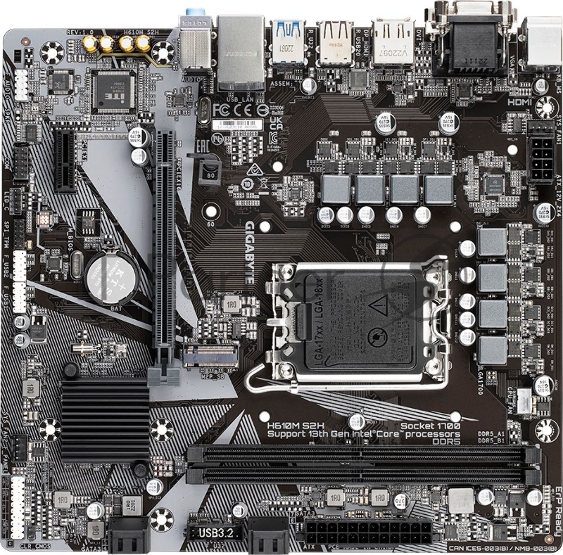 Материнская плата Gigabyte H610M S2H , Socket 1700, Intel®H610, 2xDDR5-4800, D-SUB+DVI-D+HDMI+DP, 1xPCI-Ex16, 1xPCI-Ex1, 4xSATA3, 1xM.2, 8Ch Audio, GLan, (4+4)xUSB2.0, (2+2)xUSB3.2, 2xPS/2, mATX, RTL