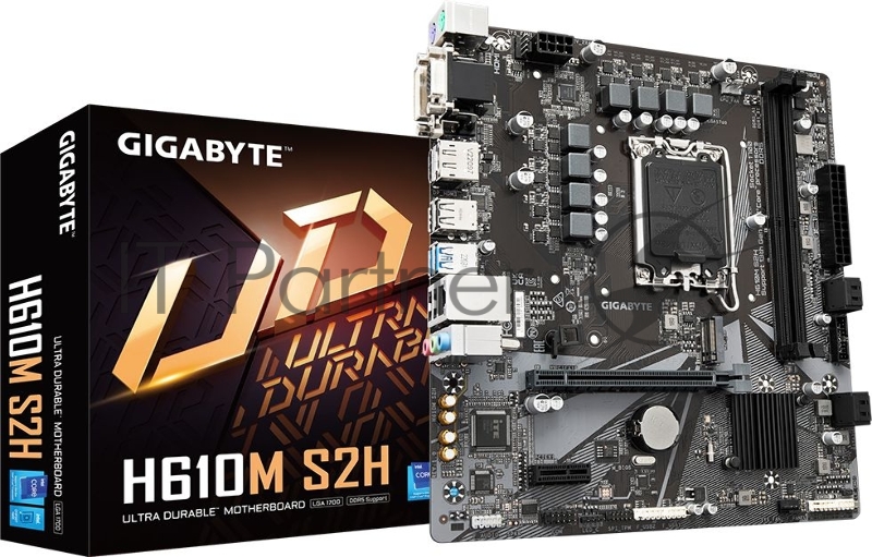 Материнская плата Gigabyte H610M S2H , Socket 1700, Intel®H610, 2xDDR5-4800, D-SUB+DVI-D+HDMI+DP, 1xPCI-Ex16, 1xPCI-Ex1, 4xSATA3, 1xM.2, 8Ch Audio, GLan, (4+4)xUSB2.0, (2+2)xUSB3.2, 2xPS/2, mATX, RTL