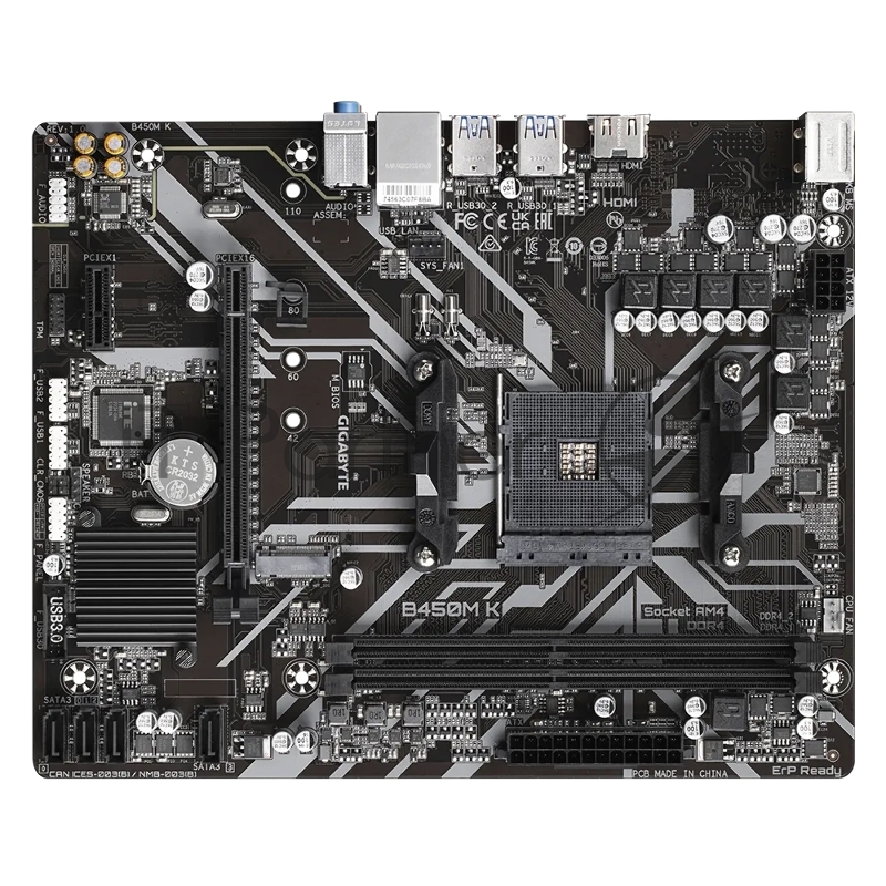 Материнская плата Gigabyte B450M K, Socket AM4, AMD B450, 2xDDR4-2933, HDMI, 1xPCI-Ex16, 1xPCI-Ex1, 4xSATA3, 1xM.2, 8 Ch Audio, GLan, mATX, RTL