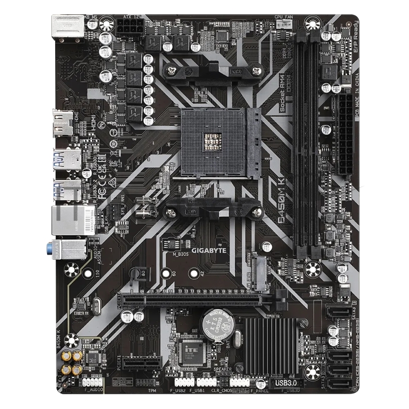 Материнская плата Gigabyte B450M K, Socket AM4, AMD B450, 2xDDR4-2933, HDMI, 1xPCI-Ex16, 1xPCI-Ex1, 4xSATA3, 1xM.2, 8 Ch Audio, GLan, mATX, RTL
