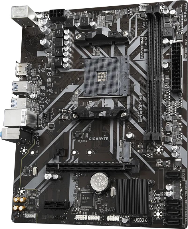 Материнская плата Gigabyte B450M K AM4, AMD B450, 2xDDR4-2933 МГц, 1xPCI-Ex16, 1xM.2, Micro-ATX