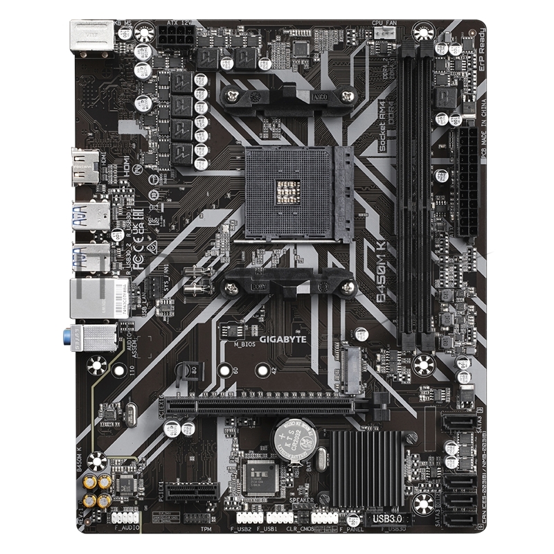 Материнская плата Gigabyte B450M K AM4, AMD B450, 2xDDR4-2933 МГц, 1xPCI-Ex16, 1xM.2, Micro-ATX