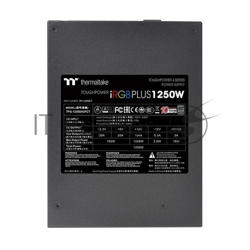Блок питания Thermaltake Toughpower iRGB PLUS 1250W Titanium PS-TPI-1250F3FDTE-1 /1250W/Fully Modular/Riing Duo/Full Range/Digital/80 Plus Titanium/EU/106% JP CAP/All Flat Cables