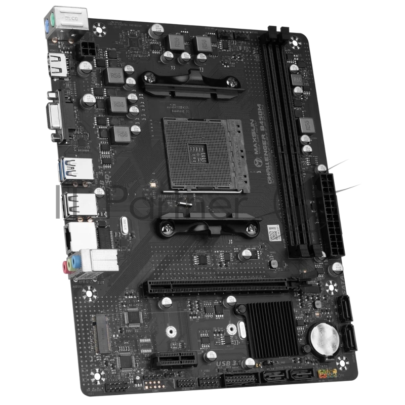 Материнская плата Maxsun MS-Challenger B450M AM4, B450, 2xDDR4, 1xPCI-E 16X1xPCI-E 1X1xM.2, Front2xUSB3.0, 2xUSB2.0, Rear2xUSB2.0, 2xUSB3.0, 4xSATA3.0, 1GLan, HDMI+VGA, mATX, RTL
