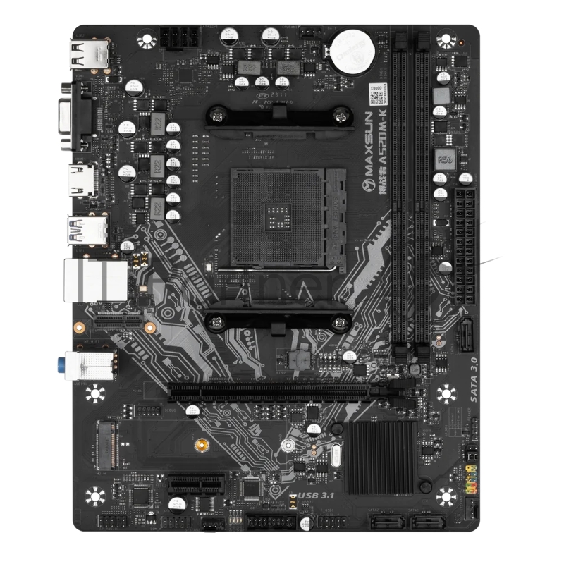 Материнская плата Maxsun MS-Challenger A520M-K AM4, A520, 2xDDR4, 1xPCI-E 16X1xPCI-E 1X2xM.2, Front2xUSB3.0, 2xUSB2.0, Rear4xUSB2.0, 2xUSB3.0, 3xSATA 3.0, 1GLan, HDMI+DP, mATX, RTL