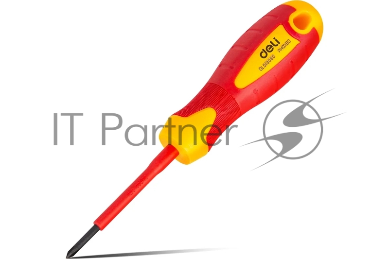 Диэлектрическая крестовая отвертка Deli DL513060 PH0х60мм сталь Cr-V, сертификат VDE для работ под напряжением до 1000 В