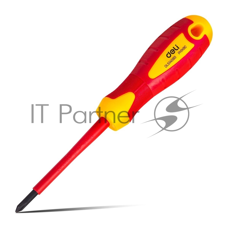 Диэлектрическая крестовая отвертка Deli DL514080 PH1х80мм сталь Cr-V, сертификат VDE для работ под напряжением до 1000 В