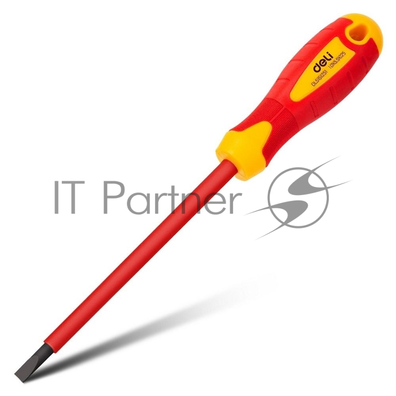 Диэлектрическая шлицевая отвертка Deli DL5151251 5,5х125мм сталь Cr-V, сертификат VDE для работ под напряжением до 1000 В.