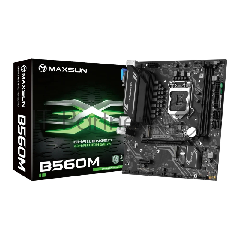 Материнская плата Maxsun MS-Challenger B560M 1200, B560, 2xDDR4, 1xPCIEx16,1xPCIEx1,2xM.2, Front2xUSB3,2xUSB2, Rear2xUSB2,4xUSB3, 5xSATA3, 1GLan, VGA+HDMI+DP, mATX, RTL