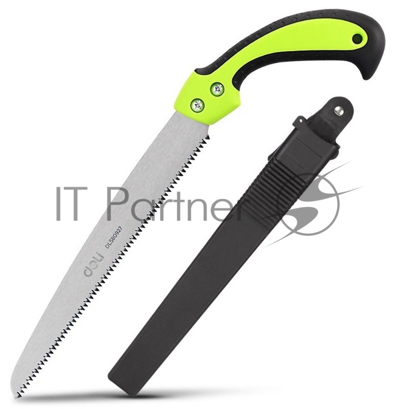 Садовая пила с ножнами Deli DL580927 270мм, сталь 65Mn, шаг зубьев 7TPI, обрезиненая ручка, шлифовка зубов с 3-х сторон, двухрядное распределение кромок