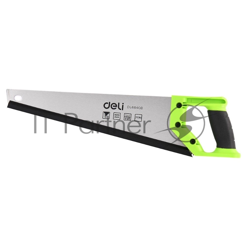 Ножовка по дереву Deli DL6840B 400мм, сталь 65Mn, шлифовка зубцов с 3-х сторон, рукоять из двухкомпонентного противоударного пластика