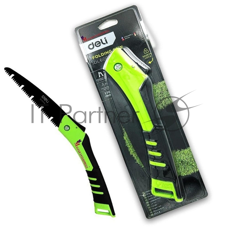 Садовая пила складная Deli DL6006 180мм, сталь 65MN, шаг зубьев 7 TPI, обрезиненая ручка, шлифовка зубов с 3-х сторон, двухрядное распределение кромок