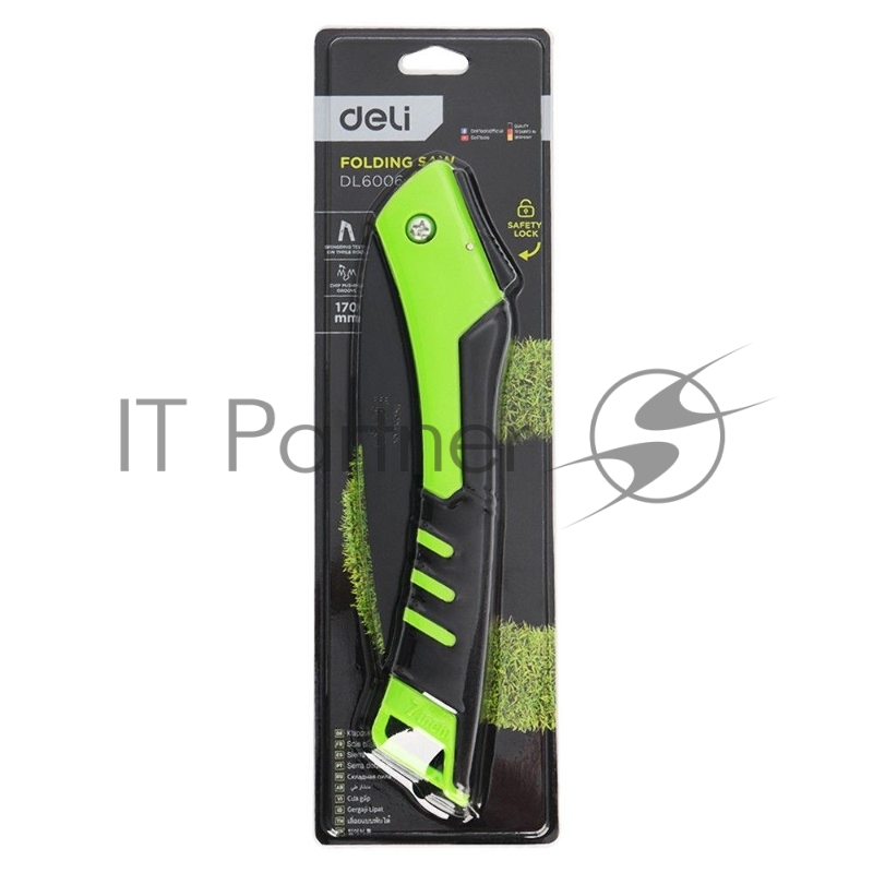 Садовая пила складная Deli DL6006 180мм, сталь 65MN, шаг зубьев 7 TPI, обрезиненая ручка, шлифовка зубов с 3-х сторон, двухрядное распределение кромок