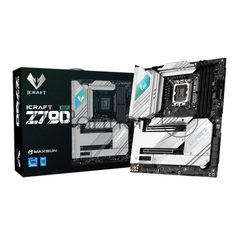 Материнская плата Maxsun MS-iCraft Z790 WIFI 1700, Z790, 4xDDR5, 1xPCIEx16,2xPCIEx4,1xPCIEx1,4x Front1xType-C,2xUSB3,3xUSB2, Rear1xType-C,4xUSB3,4xUSB2, 4xSATA3, Dual 2.5GLan, HDMI+DP, ATX, RTL