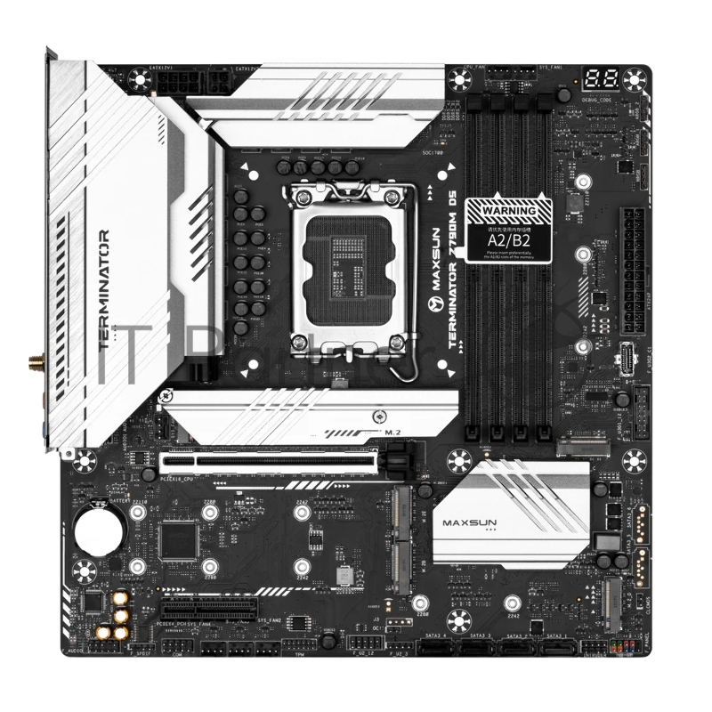 Материнская плата Maxsun MS-Terminator Z790M D5 WIFI 1700, Z790, 4xDDR5, 1xPCIEx16,1xPCIEx4,5xM.2, Front1xType-C,2xUSB3,3xUSB2, Rear1xType-C,4xUSB3,4xUSB2, 4xSATA3, 2,5GLan, HDMI+DP, mATX, RTL