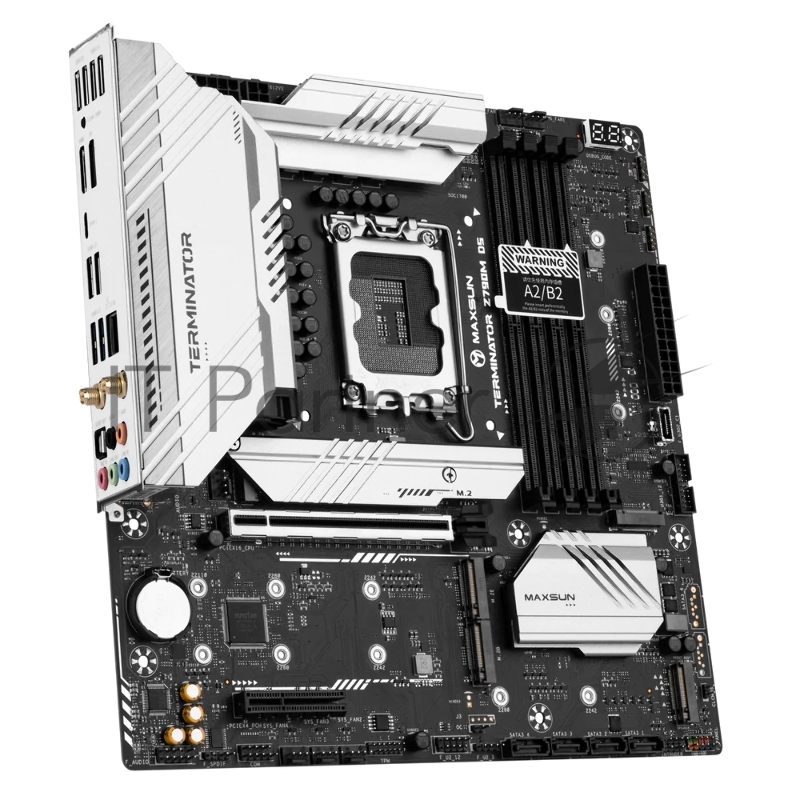 Материнская плата Maxsun MS-Terminator Z790M D5 WIFI 1700, Z790, 4xDDR5, 1xPCIEx16,1xPCIEx4,5xM.2, Front1xType-C,2xUSB3,3xUSB2, Rear1xType-C,4xUSB3,4xUSB2, 4xSATA3, 2,5GLan, HDMI+DP, mATX, RTL