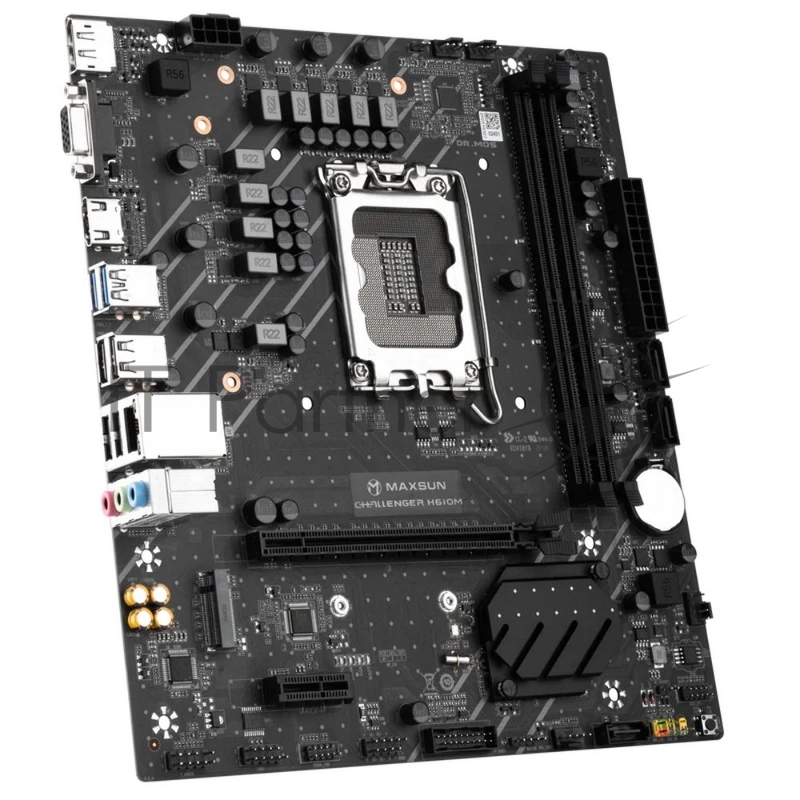 Материнская плата Maxsun MS-Challenger H610M 1700, H610, 2xDDR4, 1xPCIEx16,1xPCIEx1,1xM.2, Front2xUSB3,2xUSB2, Rear4xUSB2,2xUSB3, 3xSATA3, 1GLan, VGA+HDMI+DP, mATX, RTL