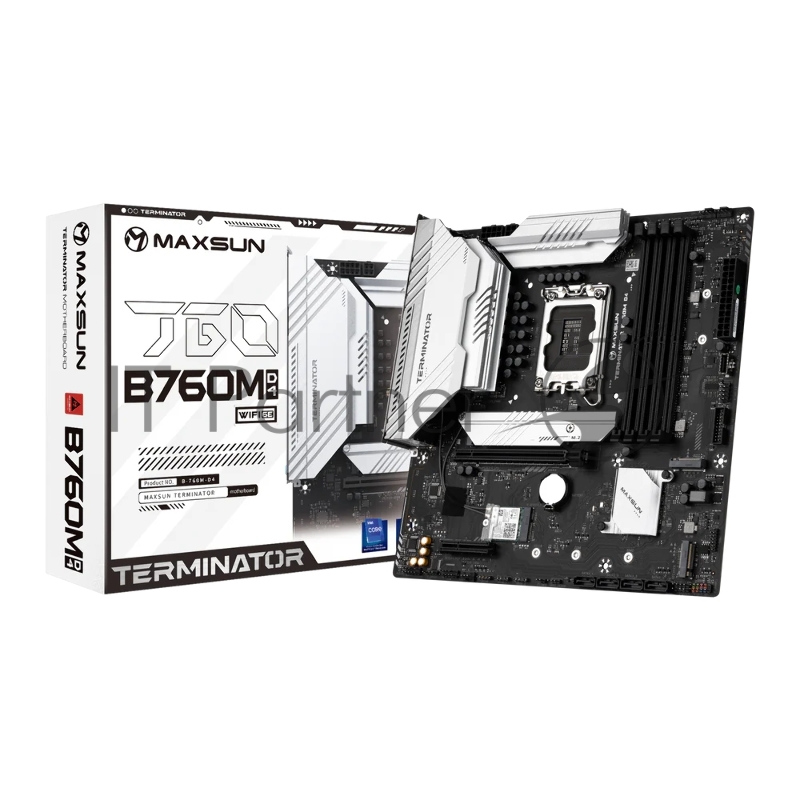 Материнская плата Maxsun MS-Terminator B760M D4 WIFI6E 1700, B760, 4xDDR4, 1xPCIEx16,1xPCIEx4,3xM.2, Front1xType-C,2xUSB3,2xUSB2, Rear2xUSB3,6xUSB2, 4xSATA3, 2,5GLan, HDMI+DP, mATX, RTL