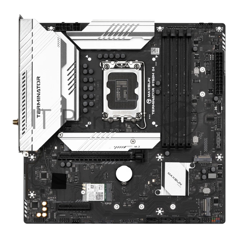 Материнская плата Maxsun MS-Terminator B760M D4 WIFI6E 1700, B760, 4xDDR4, 1xPCIEx16,1xPCIEx4,3xM.2, Front1xType-C,2xUSB3,2xUSB2, Rear2xUSB3,6xUSB2, 4xSATA3, 2,5GLan, HDMI+DP, mATX, RTL