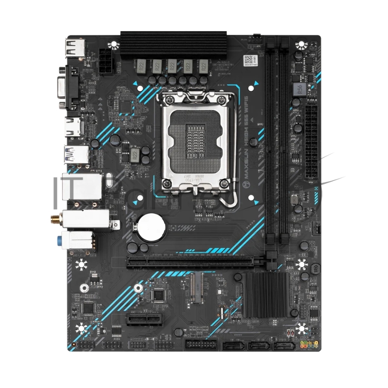Материнская плата Maxsun MS-H610M 666 WIFI 1700, H610, 2xDDR4, 1xPCIEx16,1xPCIEx1,1xM.2, Front2xUSB3,2xUSB2, Rear3xUSB2,2xUSB3, 3xSATA3, 1GLan, VGA+HDMI, mATX, RTL