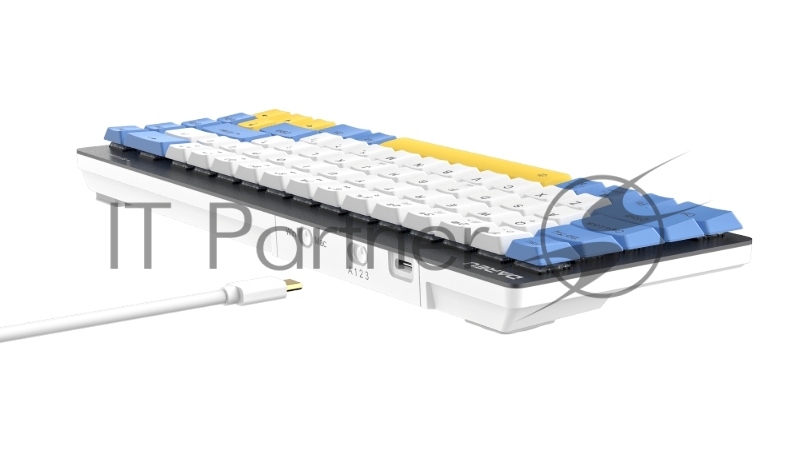 Клавиатура беспроводная Dareu EK868 White-Blue-Yellow (белый/синий/желтый), подключение: проводное+Bluetooth, свитчи: ультратонкие Kailh-Dareu Brown (tactile)
