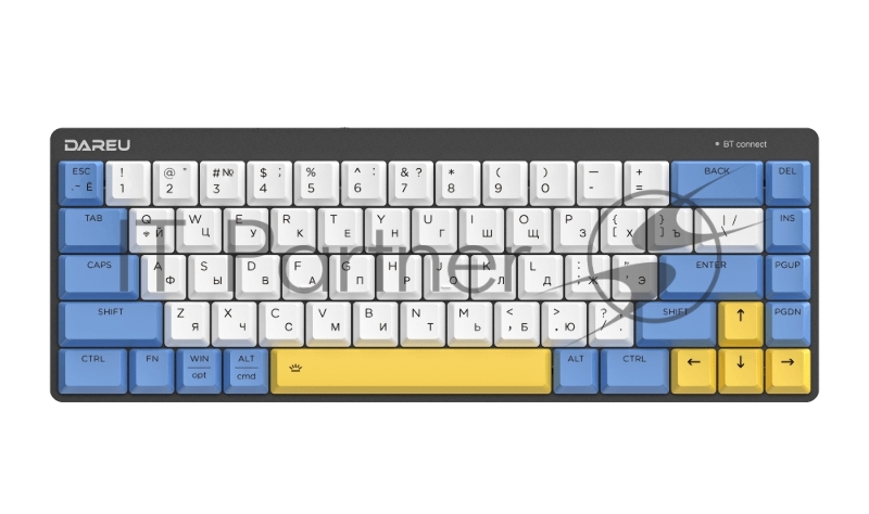 Клавиатура беспроводная Dareu EK868 White-Blue-Yellow (белый/синий/желтый), подключение: проводное+Bluetooth, свитчи: ультратонкие Kailh-Dareu Red (linear)