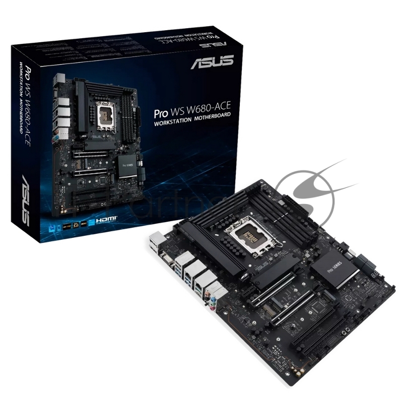 Материнская плата ASUS PRO WS W680-ACE Intel W680 (LGA 1700) ATX motherboard, PCIe® 5.0, DDR5, dual Intel 2.5 Gb Ethernet, three PCIe 4.0 M.2 slots, USB 3.2 Gen 2x2 front panel connector, SlimSAS, SATA 6 Gbps, HDMI®, DisplayPort and VGA