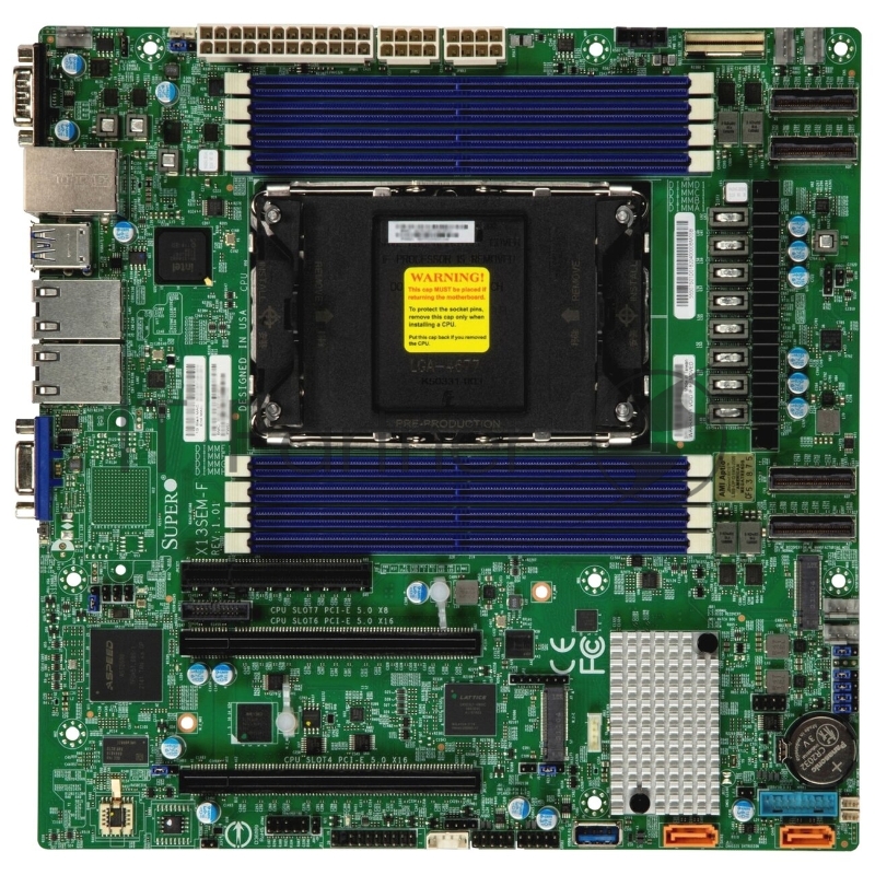 Системная плата/ MB Supermicro X13SEM-F, 1xLGA-4677, Intel Xeon SP gen 4, Intel C741, 8x DDR5 4800/4400/4000 MHz. 2x1Gbe Base-T i350+1xMgmt LAN, 10xSATA3, 2xSATA-DOM, 5xUSB 3.2, 2xPCI-Ex16+1xPCI-E x8+4xMCIO x8, 2xM.2, mATX