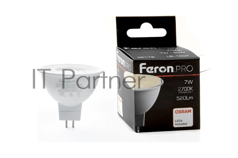 Лампа светодиодная LED 7вт 230в G5.3 теплый с линзой 38 гр. Feron.PRO