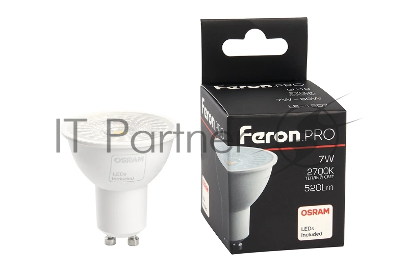 Лампа светодиодная LED 7вт 230в GU10 теплый с линзой 38 гр. Feron.PRO