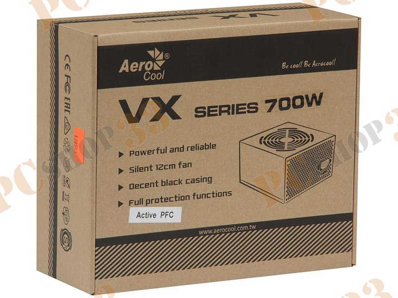 Блок питания 700Вт Aerocool VX-700 ATX12V V2.3 (20/24+4/8+6/8pin, вентилятор d120мм) + кабель питания EURO (1.1м)