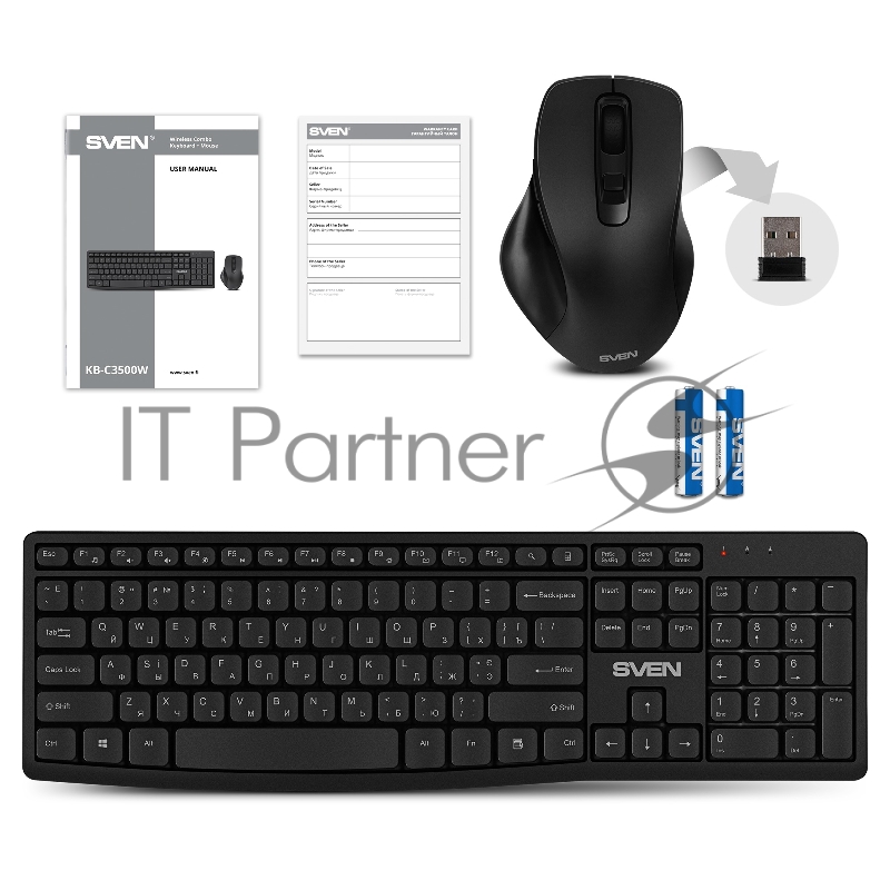 Беспроводной набор клавиатура+мышь SVEN KB-C3500W (2,4 GHz, 106 кл, 800-1600DPI)