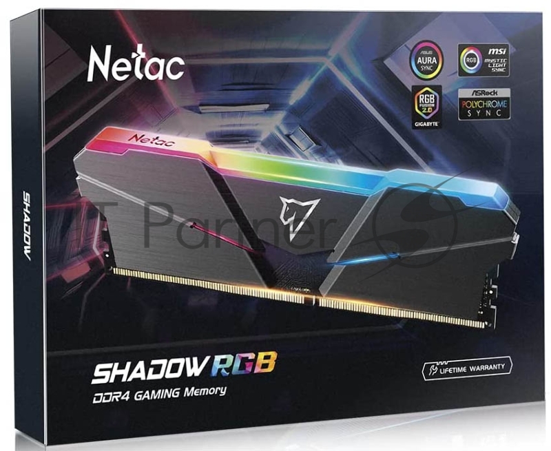 Модуль памяти DDR4 Netac Shadow RGB 16GB (2x8GB) 3200MHz CL16 1.35V / NTSRD4P32DP-16E / Gray / with radiator