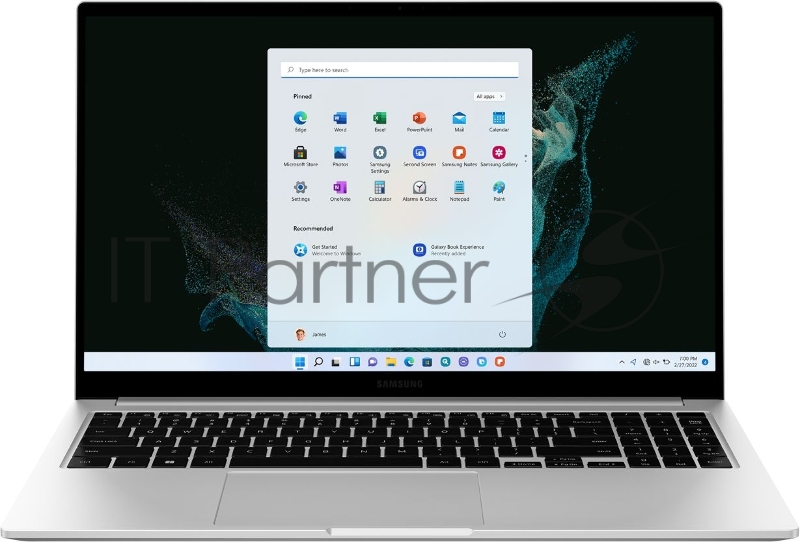 Ноутбук Samsung Galaxy Book 2 NP750 Core i5 1235U 16Gb SSD512Gb Intel UHD Graphics 15.6 IPS FHD (1920x1080) Windows 11 Professional silver WiFi BT Cam (NP750XED-KC8IT)