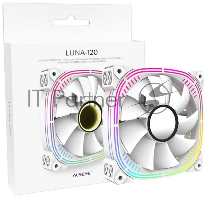Вентилятор ALSEYE Cooling Fan White, 120x120x25mm, DC 12V, 650~1800RPM±10%, 12VDC, 0.25A, 47.2CFM±10%, Hydraulic Lighting effect: inside and outside luminous ARGBwith infinity lighting in hub