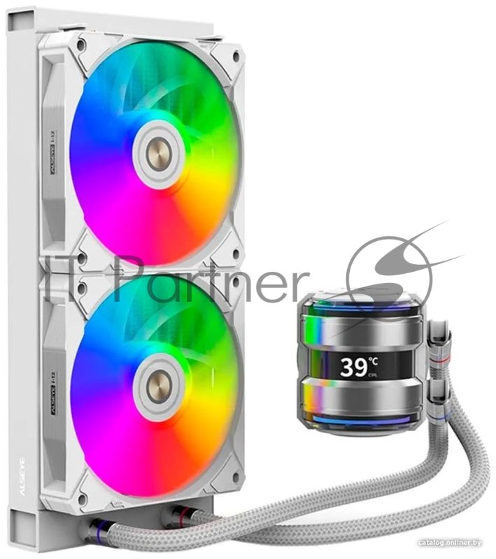 Жидкостная система охлаждения i240-W, Pump dimensions: L70*W70*H52.4 mmPump speed: 3200RPM±10%Pump bearing: ceramic bearing Water bloack dimensions: 275*120*27mmInterlocking fan dimensions: 120*120*25mmVoltage: DC 12VCurrent: 0.2A±10%Fan speed: 800-1