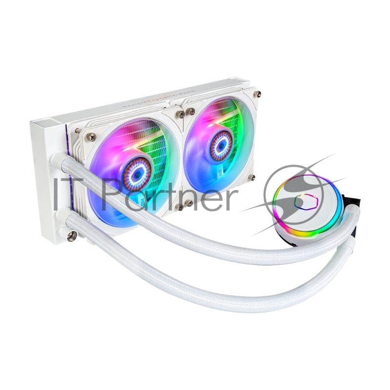 Жидкостная система охлаждения Cooler Master MasterLiquid PL240 Flux WHITE, LGA1700 PL240 Flux WHITE, 240 x 27mm wide radiator, 120mm ARGB Gen2 fan*2, Pump ARGB Gen 2 LED, LGA1700