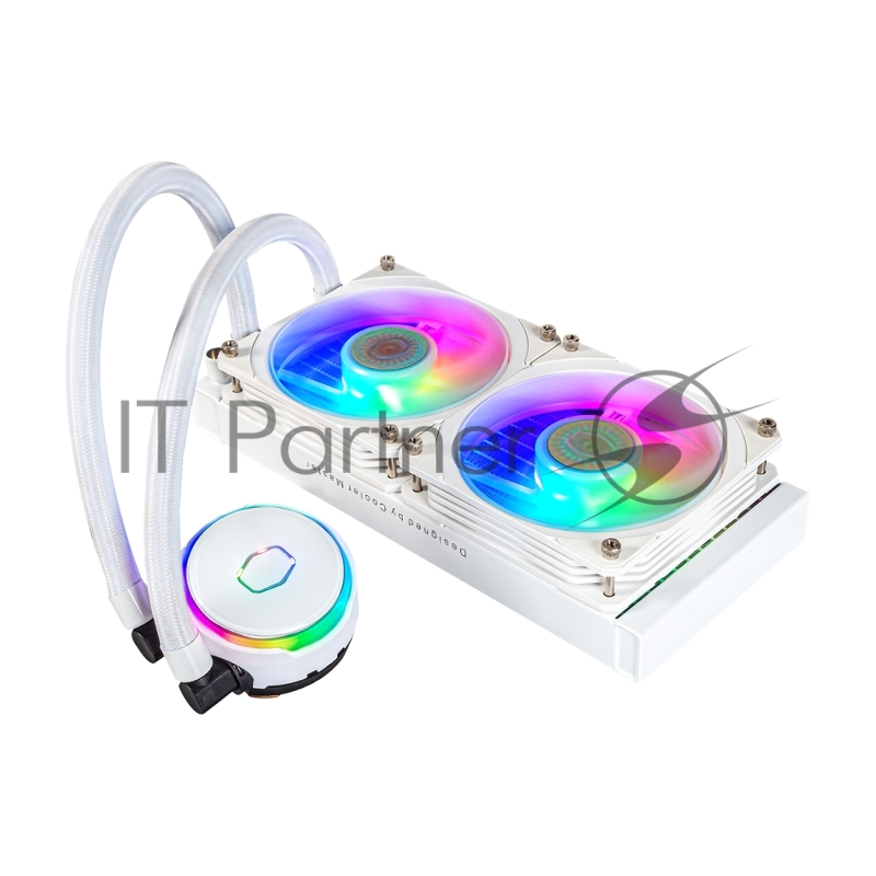 Жидкостная система охлаждения Cooler Master MasterLiquid PL240 Flux WHITE, LGA1700 PL240 Flux WHITE, 240 x 27mm wide radiator, 120mm ARGB Gen2 fan*2, Pump ARGB Gen 2 LED, LGA1700