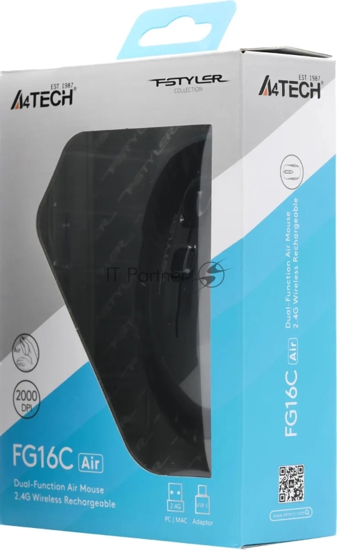 Мышь A4Tech Fstyler FG16C Air серый оптическая (2000dpi) беспроводная USB для ноутбука (3but)