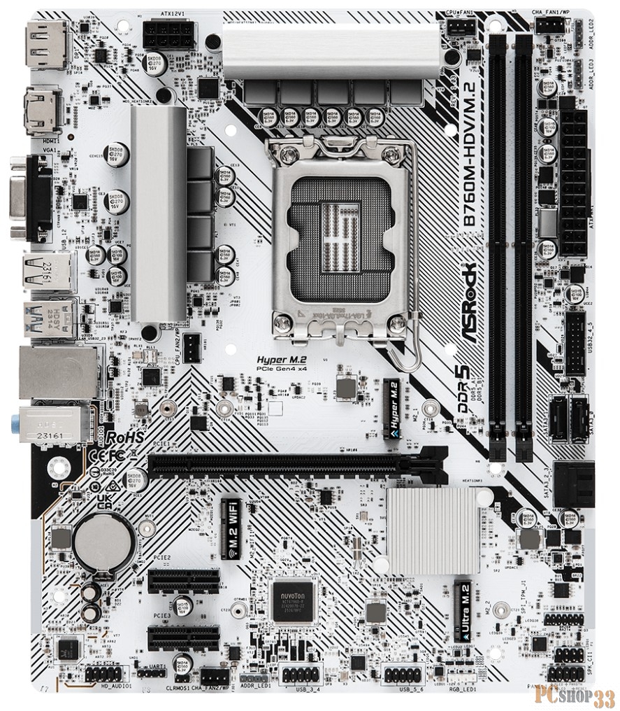Материнская плата Asrock B760M-HDV/M.2 Soc-1700 Intel B760 2xDDR5 mATX AC`97 8ch(7.1) 2.5Gg RAID+VGA+HDMI+DP
