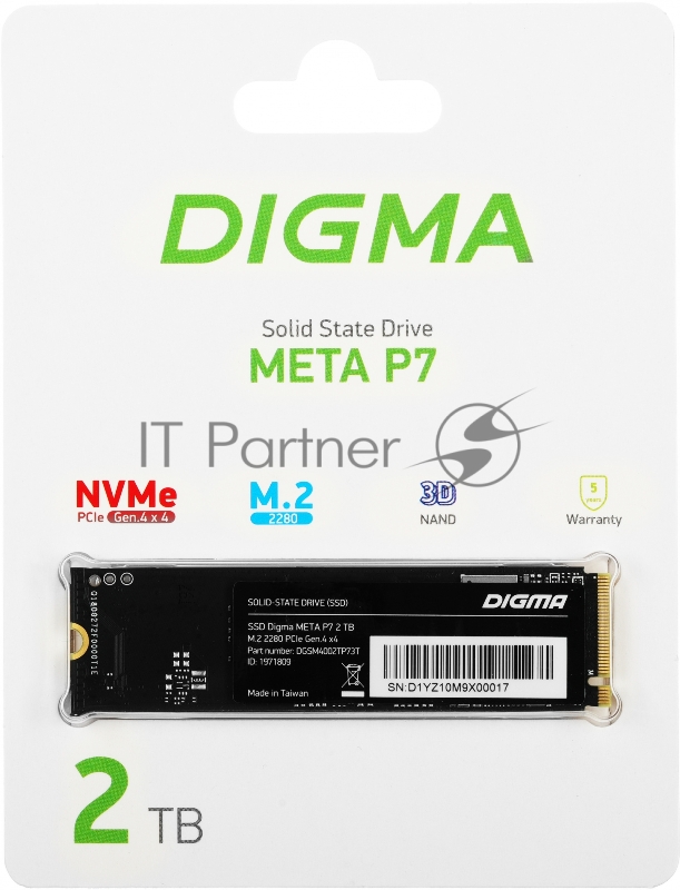 Накопитель SSD Digma PCIe 4.0 x4 2TB DGSM4002TP73T Meta P7 M.2 2280