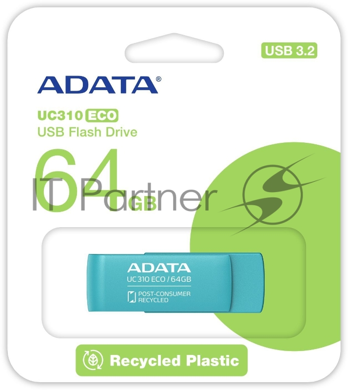 Флэш-накопитель ADATA USB3 64GB GREEN UC310E-64G-RGN