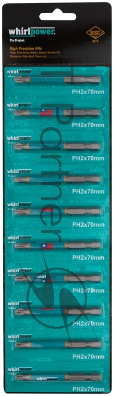 Биты 10 шт, сталь S2, с насечкой,Профи РН 2 х 70 мм