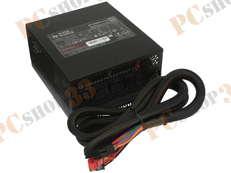 Блок питания 500Вт Super Flower Golden Silent Fanless SF-500P14FG ATX12V V2.2 (20/24+4/8+6/8pin, без вентилятора) + кабель питания EURO (1.4м)