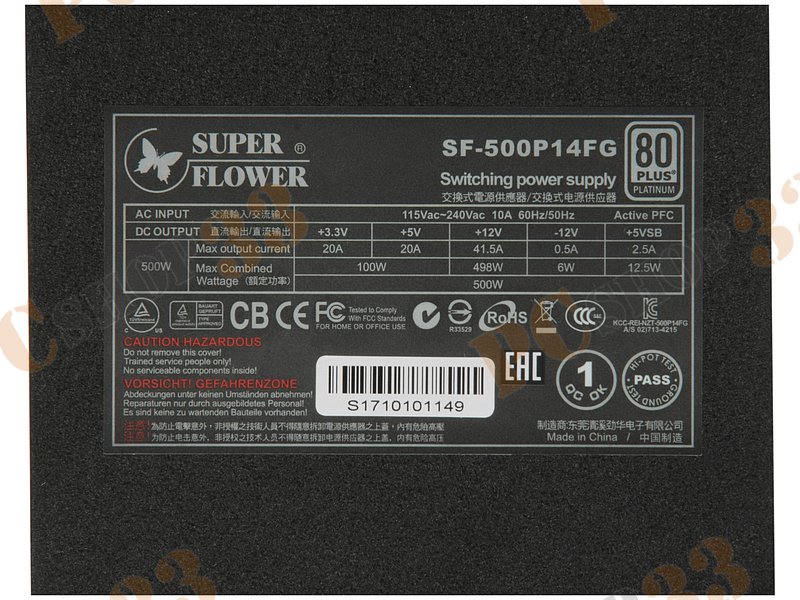 Блок питания 500Вт Super Flower Golden Silent Fanless SF-500P14FG ATX12V V2.2 (20/24+4/8+6/8pin, без вентилятора) + кабель питания EURO (1.4м)