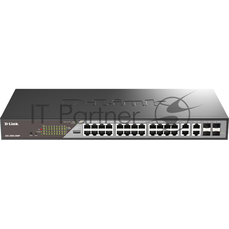 Сетевой коммутатор Smart L2 Surveillance Switch 24х1000Base-T PoE, 4xCombo 1000Base-T/SFP, PoE Budget 370W, Long-range PoE up to 250m