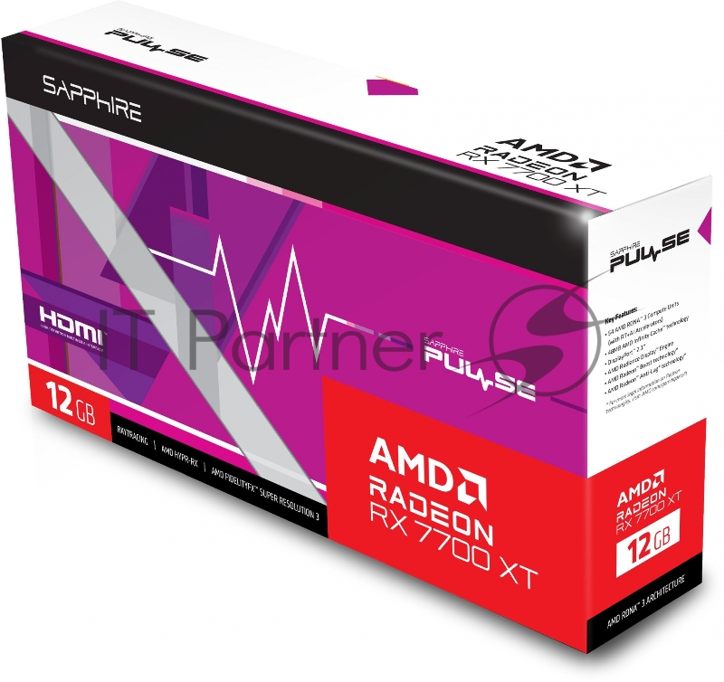 Видеокарта Sapphire PCI-E 4.0 11335-04-20G PULSE RX 7700 XT GAMING AMD Radeon RX 7700XT 12288Mb 192 GDDR6 2171/18000 HDMIx2 DPx2 HDCP Ret